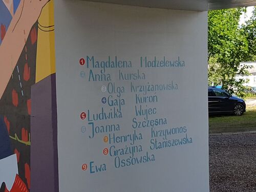 Ewa Ossowska jako jedna z upamiętnionych w ramach muralu „Kobiety Wolności”, odsłoniętego w 2019 r. pod peronem Pomorskiej Kolei Metropolitalnej Gdańsk-Strzyża (fot. IPN Gdańsk)