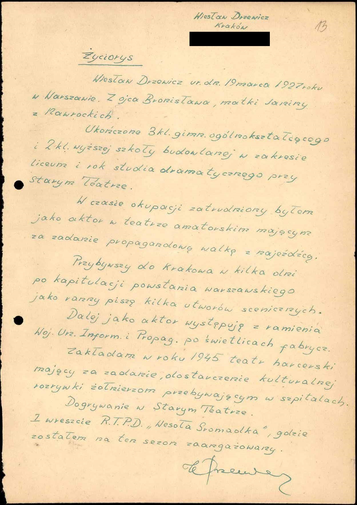 Wies aw Drzewicz 1927 1996 TEKSTY Przystanek Historia