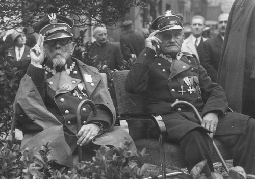 Weterani przyglądający się defiladzie. Widoczny weteran Adam Wojciechowski (w okularach), 27 września 1936 r. (NAC)