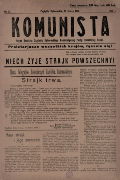 Organ Komitetu Zagłębia Dąbrowskiego Komunistycznej Partii Robotniczej Polski, 1919. Fot. Biblioteka Narodowa