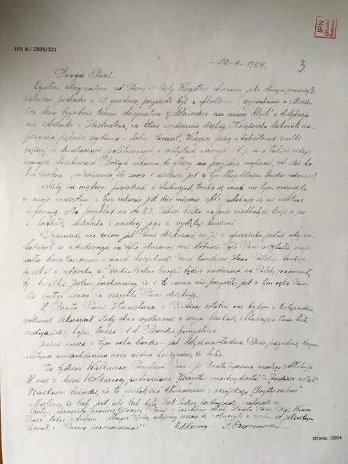 Letter from Florian Czarnyszewicz to Maria Czapska, 12 IV 1954 (IPN BU 2889/321)