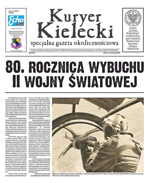 Historyczny dodatek prasowy poświęcony wojnie obronnej 1939 r. na Kielecczyźnie