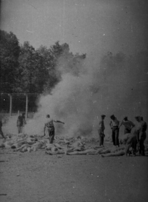 Palenie zwłok w KL Auschwitz. Fot. AIPN