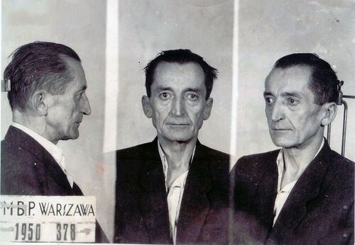 Zdjęcia sygnalityczne Augusta Emila Fieldorfa z aresztu MBP przy ul. Koszykowej, 1950 r. Fot. AIPN