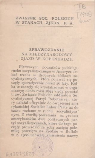 Broszura z 1910 r. przedstawiająca Związek Socjalistów Polskich w Stanach Zjednoczonych Fot. Biblioteka Narodowa