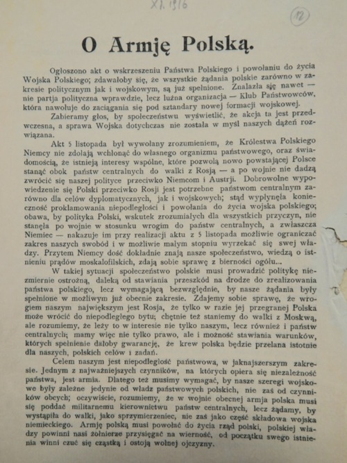 Publicystyka obozu proaustriackiego z 1916 r. Fot. AAN