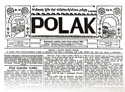 Strona tytułowa pisma „Polak”, wydawanego i redagowanego przez Wojciecha Korfantego przed I wojną światową. Fot. ze zbiorów Biblioteki Śląskiej w Katowicach