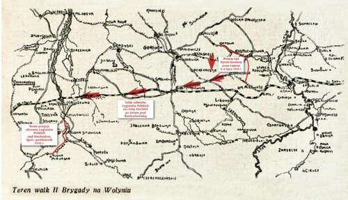 Trasa odwrotu brygad legionowych znad Styru na Stochód w lipcu 1916 r. Fot. WBH