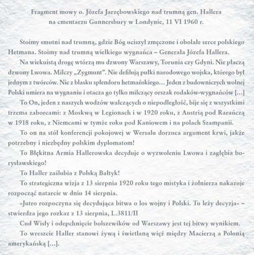 Fragment mowy o. Józefa Jarzębowskiego nad trumną gen. Hallera na cmentarzu Gunnersbury w Londynie, 11 VI 1960 r.