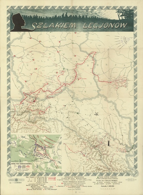Mapa <i>Szlakiem Legionów</i> w opracowaniu Teofila Szumańskiego, Lwów 1934 r. Fot. Biblioteka Narodowa