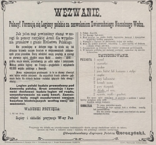 Odezwa Witolda Gorczyńskiego z 1914 r. Fot. ze zbiorów Biblioteki Narodowej