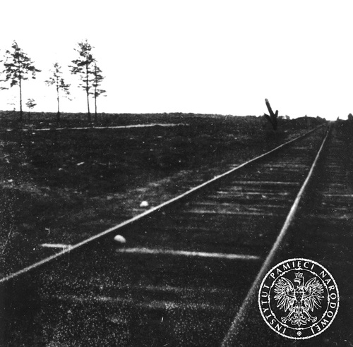 Widok na bocznicę kolejowa obozu zagłady w Treblince, 7 listopada 1945 r. Fot. AIPN