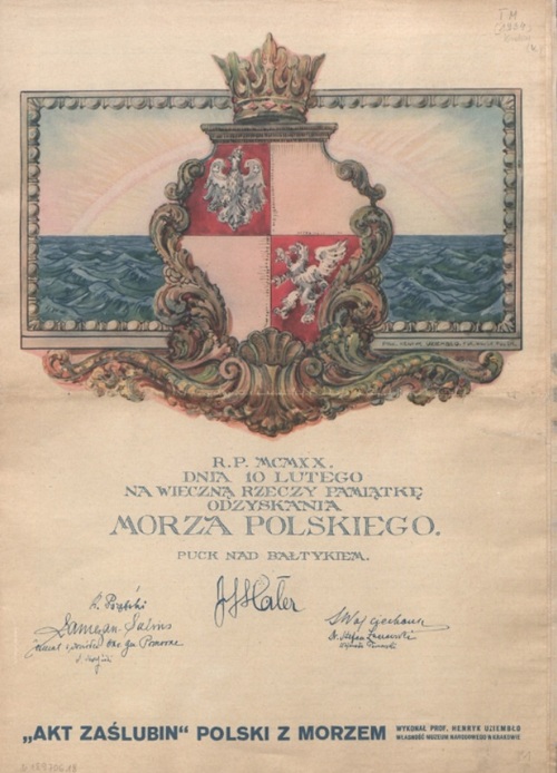 Akt "Zaślubin Polski z Morzem" autorstwa Henryka Uziembło. Fot. Biblioteka Narodowa