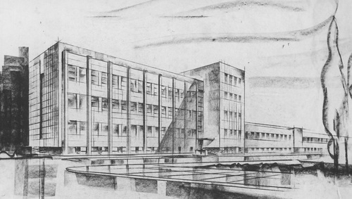 Projekt architektoniczny nowych gmachów Wydziału Mechanicznego i Elektrotechnicznego Politechniki Lwowskiej, 1936 r. Fot. NAC