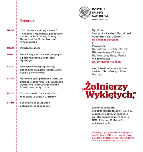 Narodowy Dzień Pamięci „Żołnierzy Wyklętych“ w Katowicach_program