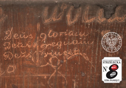 "Deus gloriam, Deus regnum, Deus vincit" - inscribed by a prisoner on the cell wall in the basement of the former NKVD and Security Service torture chamber at 8 Strzelecka Street in Warsaw