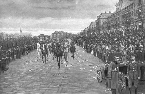Wkroczenie wojsk polskich do Cieszyna po rozejmie z Czechami w lutym 1919 r. Fot. NAC