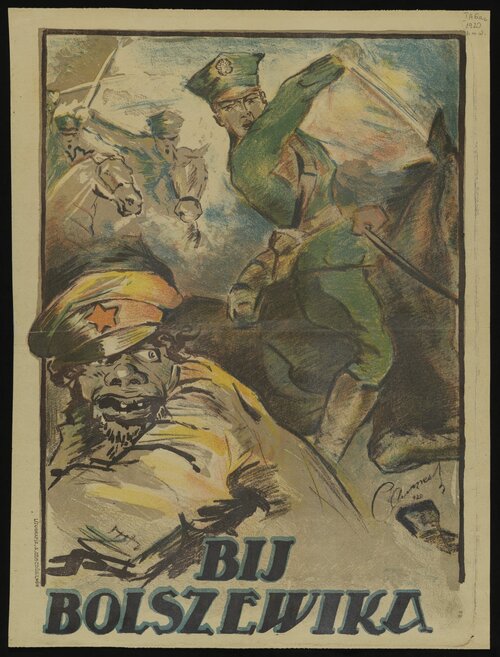 Plakat "Bij bolszewika", 1920. Ze zbiorów cyfrowych Biblioteki Narodowej (serwis "polona.pl")