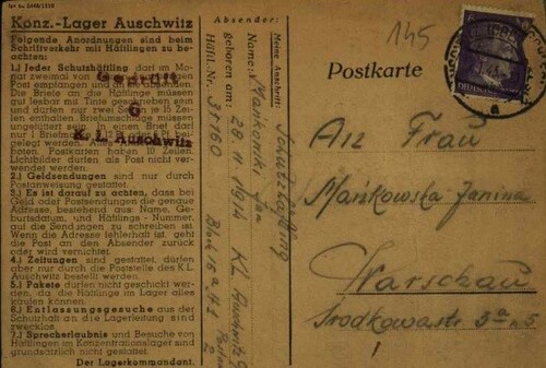 Kartka pocztowa z KL Auschwitz. Z zasobu IPN