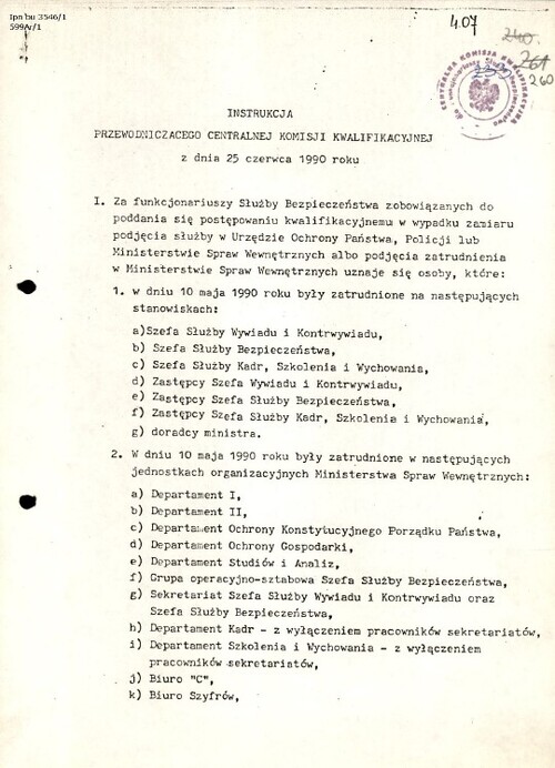 Do służby Polsce po 1989 mogli się zgłosić nawet szefowie policji politycznej PRL. Z zasobu IPN (BU 3546/1; s. 1 <i>Instrukcji...</i>)