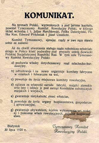 Manifest Polrewkomu z 30 lipca 1920 r. Fot. Wikimedia Commons/domena publiczna