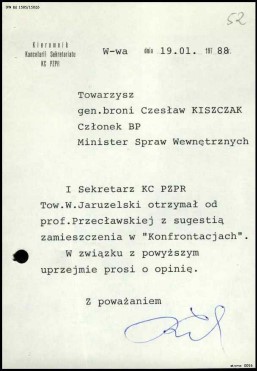 Towarzysz generał Wojska Polskiego Kiszczak proszony o opinię. Z zasobu IPN