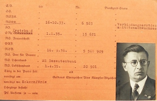 Karta członkowska NSDAP wystawiona na nazwisko Rudolf Spanner (fot. Bundesarchiv Berlin)