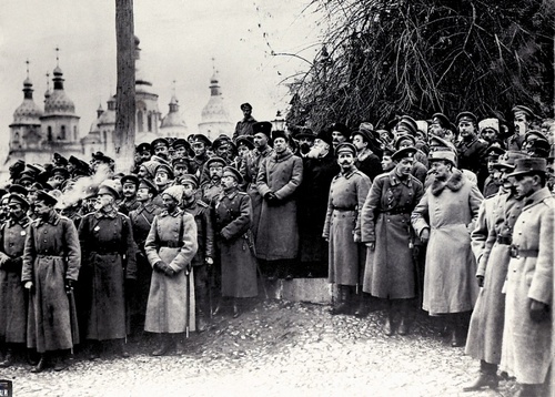 Ogłoszenie III Uniwersału Ukraińskiej Centralnej Rady proklamującej powstanie Ukraińskiej Republiki Ludowej, Kijów, 20 listopada 1917 r. Fot. Wikimedia Commons