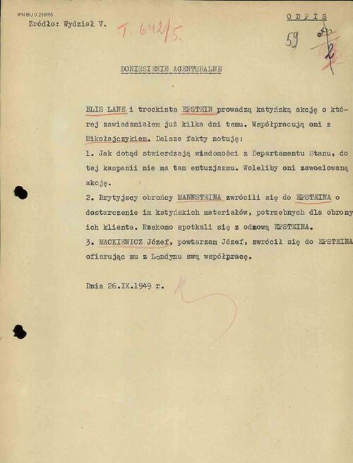Doniesienie agenturalne, 1949 r. Fot. AIPN