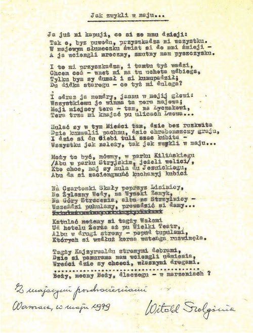 Wiersze Witolda Szolgini krążyły w diasporze lwowskiej w kraju i za granicą poza obiegiem oficjalnym.