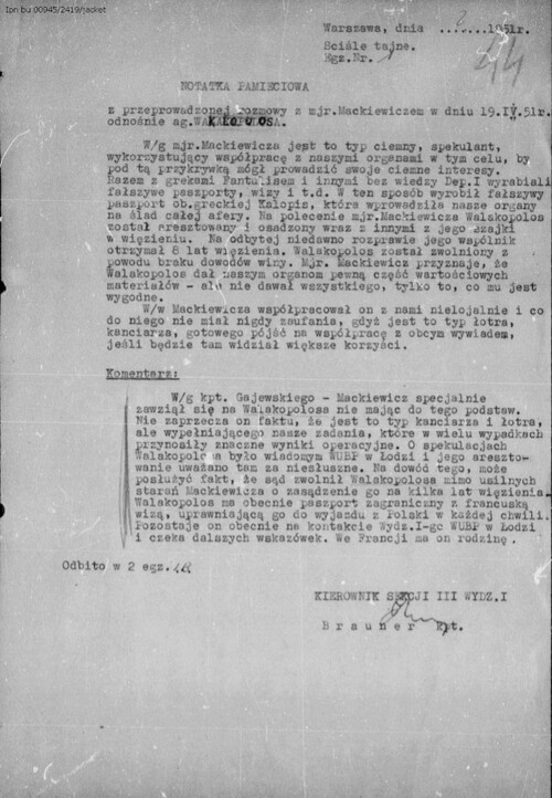 Ubecja o Aleksandrze Wakalopulosie - agencie ubecji. Z zasobu IPN