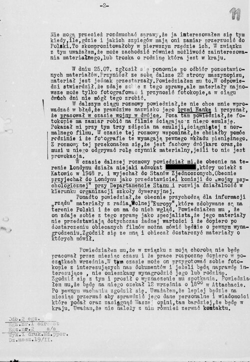 2/2 Informacja sporządzona przez attachat wojskowy w Londynie po wizycie Hugona Hanke, podczas której wyraził gotowość współpracy z komunistyczną bezpieką (z zasobów IPN)