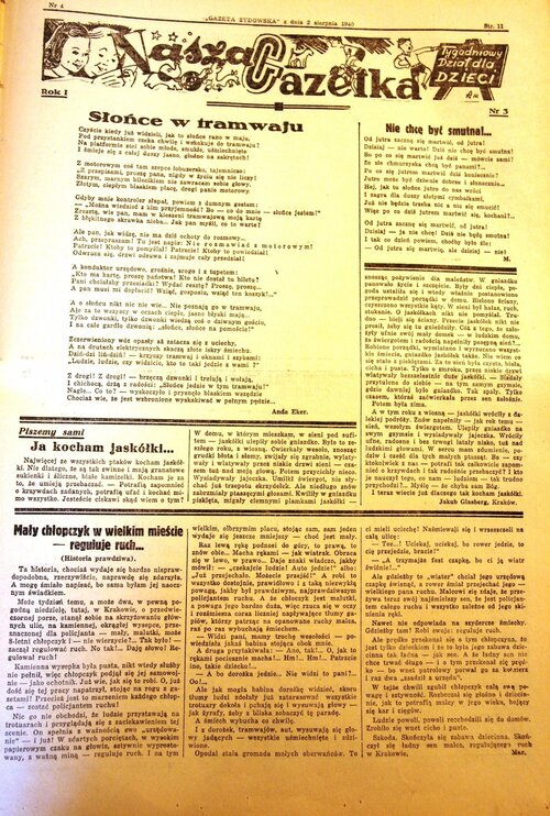 Inna ze stron rubryki „Nasza Gazetka” w gadzinowej „Gazecie Żydowskiej” – tytuły jak z normalnego dzieciństwa... Ze zbiorów Archiwum Państwowego w Krakowie