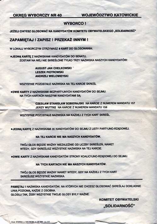 Wybory czerwcowe 1989 r. Instrukcja głosowania przygotowana przez "Solidarność"