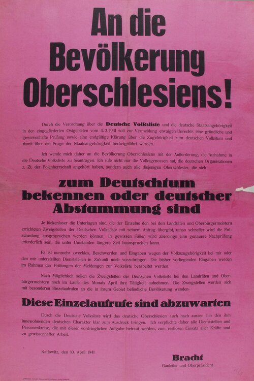 Obwieszczenie o wprowadzeniu Niemieckiej Listy Narodowościowej (niem. Deutsche Volksliste)