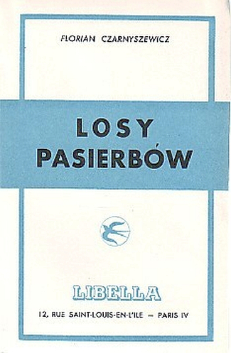 Okładka powieści Floriana Czarnyszewicza, „Losy pasierbów” Paryż 1958