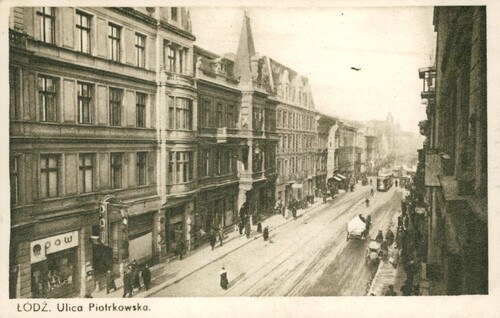 Łódź, ul. Piotrkowska. Przed 1939. Pocztówka ze zbiorów cyfrowych Biblioteki Narodowej ("polona.pl")