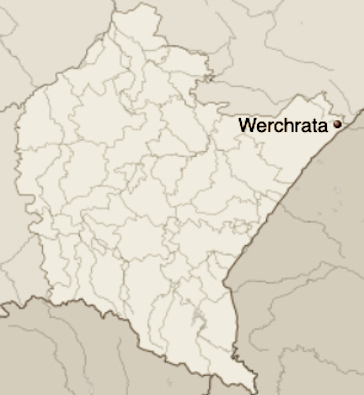 Położenie wsi Werchrata na mapie obecnego województwa podkarpackiego (źródło: Wikipedia)