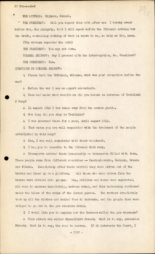 Z zeznań Samuela Rajzmana przed MTW w Norymberdze, 27 lutego 1946. Z zasobu IPN