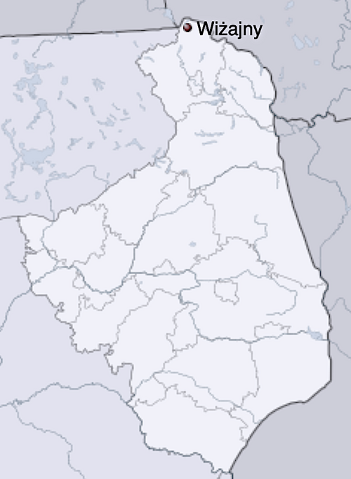 Położenie Wiżajn na mapie obecnego województwa podlaskiego (źródło: Wikipedia)