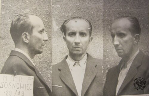 Zdjęcia sygnalityczne Jerzego Piątkowskiego wykonane po jego aresztowaniu przez MUBP w Sosnowcu. Fot. z zasobu IPN