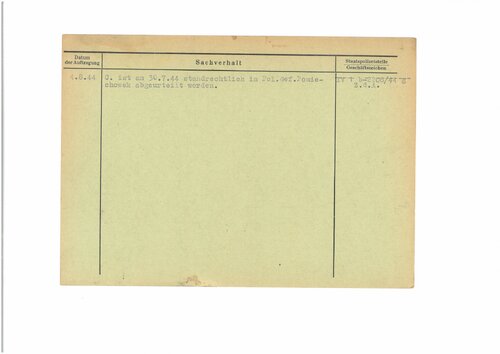 Karta z kartoteki placówki gestapo w Ciechanowie-Płocku Wacława Cioska. Adnotacja na odwrocie karty potwierdza wykonanie wyroku śmierci 30 lipca 1944 r. Fot. AIPN