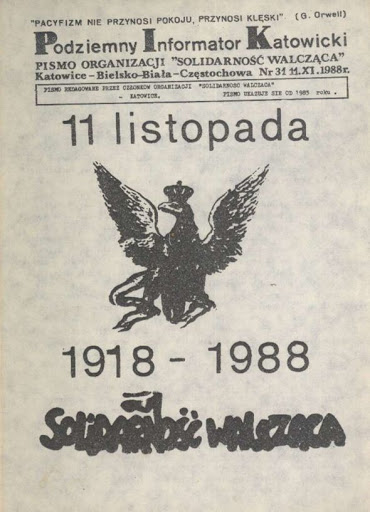 Pierwsza strona „Podziemnego Informatora Katowickiego”, rok 1988, nr 31
