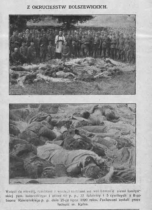 Opublikowane w „Tygodniku Ilustrowanym” (nr 39 z 25 września 1920 r.) reprodukcje zdjęć żołnierzy polskich zamordowanych przez bolszewików pod Lemanem