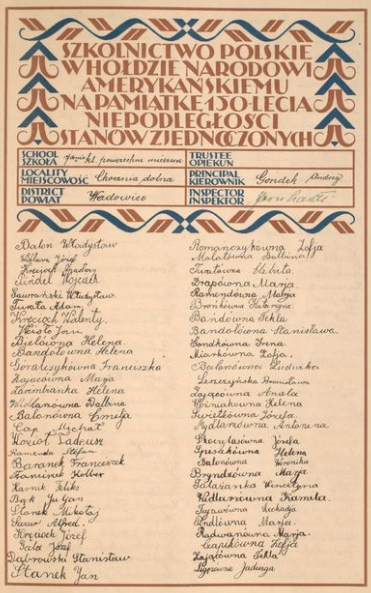 Jedna z kart „Polskiej Deklaracji o Podziwie i Przyjaźni dla Stanów Zjednoczonych”