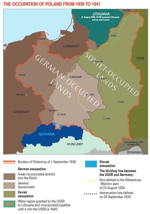 Occupation of the territories of the Republic of Poland between 1939-1941. Photo from the book by M. Korkuć <i>The Fighting Republic of Poland 1939-1945</i>, illustration by Tomasz Ginter