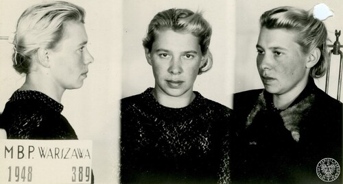 Lidia Lwow ps. „Lala” - zdjęcie sygnalityczne wykonane 2 lipca 1948 r., po aresztowaniu przez UB (w lewym dolnym rogu tablica „M.B.P. Warszawa 1948, 489"). Fot. z zasobu IPN