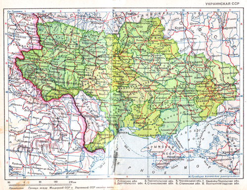 Ukraińska Socjalistyczn Republik Sowiecka 1940 – z anektowanym w 1939 terytorium II Rzeczypospolitej (domena publiczna)