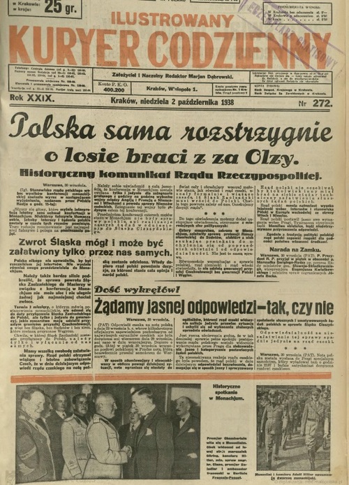 Przedstawienie w prasie argumentacji polskich władz odnośnie działań prowadzonych względem Czechosłowacji- "Ilustrowany Kuryer Codzienny", 2 października 1938 r.