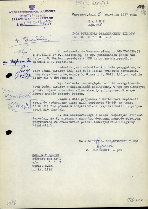 Z inwigilacji Herberta podczas jego pobytu w RFN, 1977 r. Z zasobu IPN